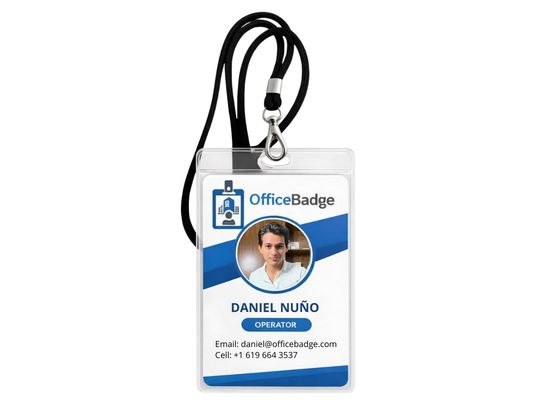 Essential NFC Office Badge — Vertical (Black Lanyard)